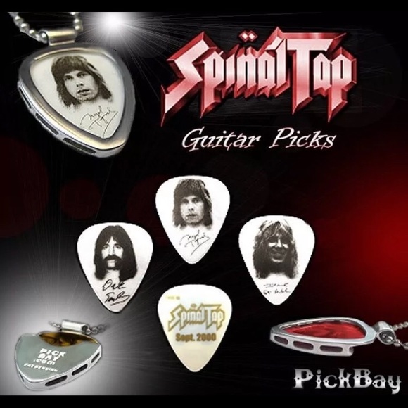Spinal Tap Art Picks necklace Set + Pickbay Guitar Pick Holder pendant fun & NEW